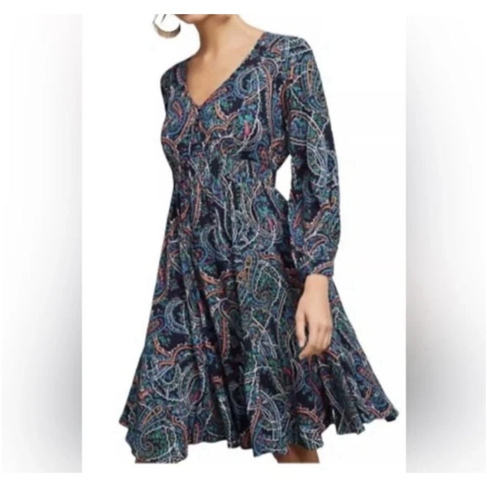 Anthropologie Maeve Maplewood Paisley Long Sleeve Midi Dress Women's Sz S